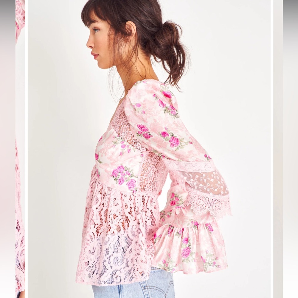 LoveShackFancy Pink Floral Lace Top - Picture 4 of 9